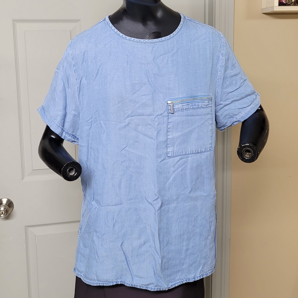 Michael Michael Kors blue Lyocell crewneck short-sleeved blouse size L